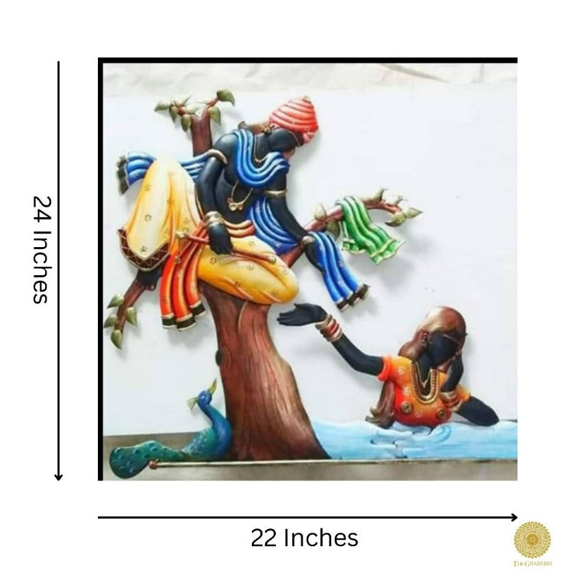 Gopi - Krishna Leela Wall Art (22 x 24 Inches) - The Gharnish - A Unit of Satkala Creations