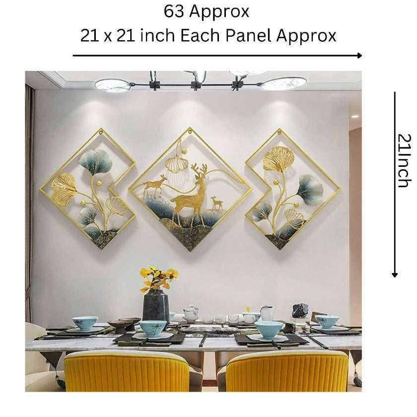 Beautiful 3 Nature Panel Metallic Wall Art ( 21 X 21 Inches ) Each - The Gharnish - A Unit of Satkala Creations
