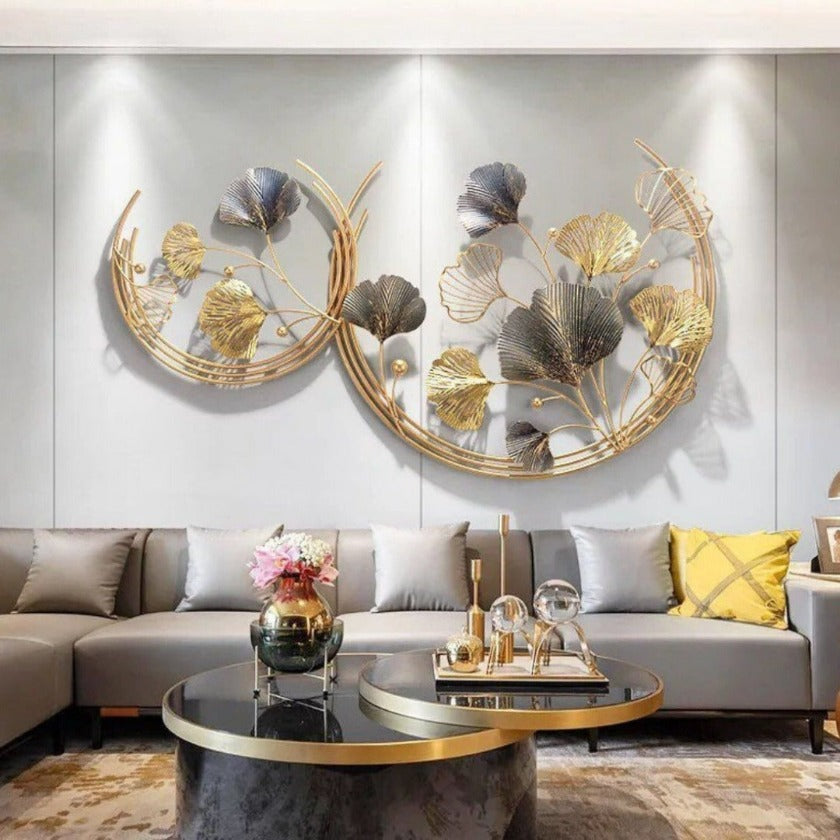 Big Flower With 2 Half Moons Metallic Wall Accent ( 50 X 28 Inches ) - The Gharnish - A Unit of Satkala Creations