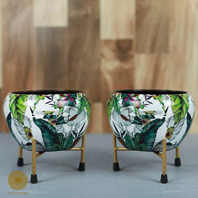 Enamel Coted Table Top Planters With Stand (5 x 6 Inches) - The Gharnish - A Unit of Satkala Creations