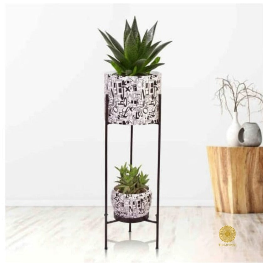 Enemal Print Set of 2 Planter with Stand - The Gharnish - A Unit of Satkala Creations