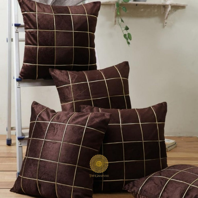 Golden Fabric Cushion Covers - Set of 5 - The Gharnish - A Unit of Satkala Creations