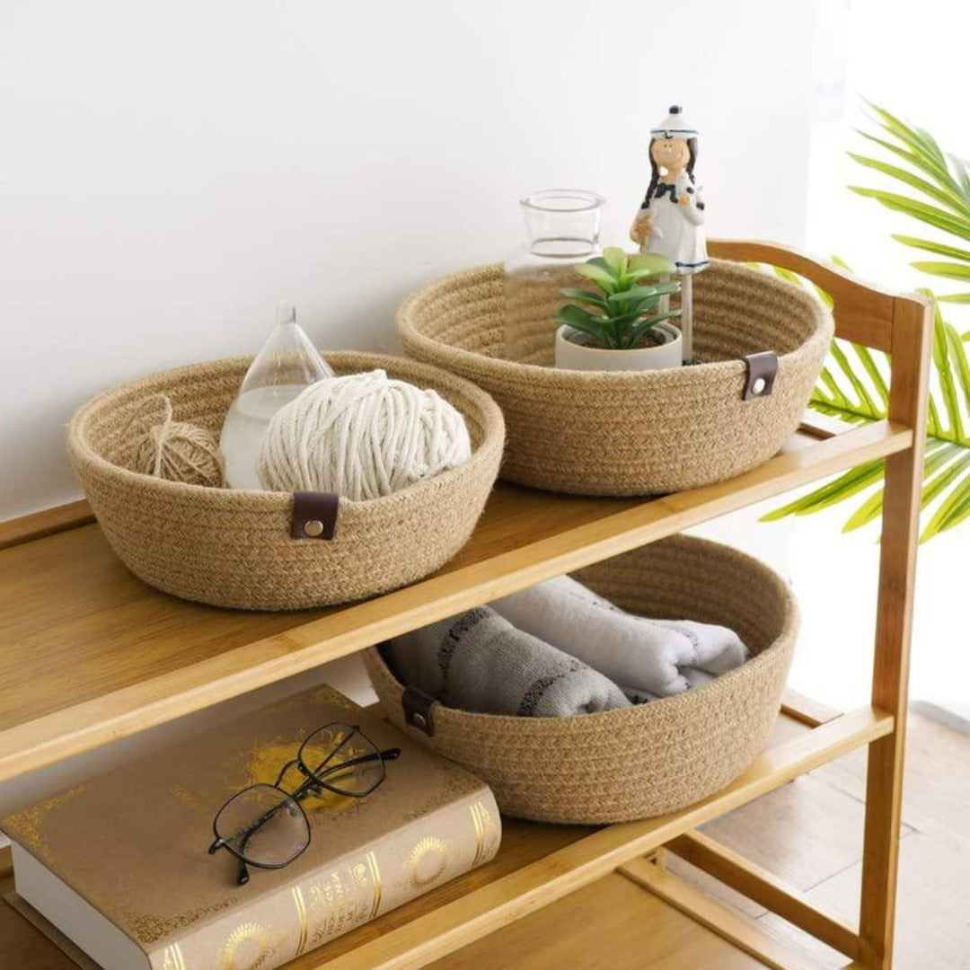 Mini Rope Handwoven Shelf Basket - The Gharnish - A Unit of Satkala Creations
