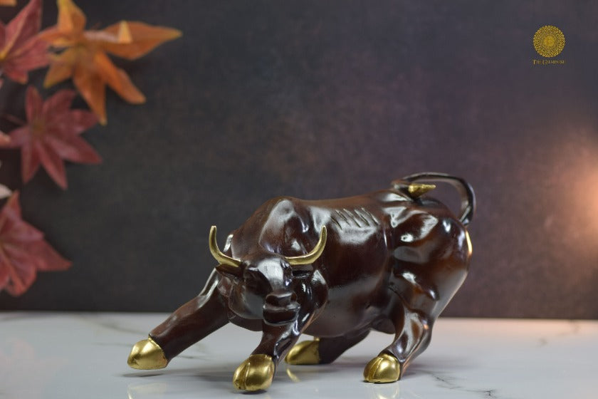 Charging Bull Figurine - Brown - The Gharnish - A Unit of Satkala Creations