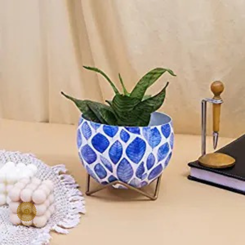 Enamel Coted Table Top Planters With Stand (5 x 6 Inches) - The Gharnish - A Unit of Satkala Creations