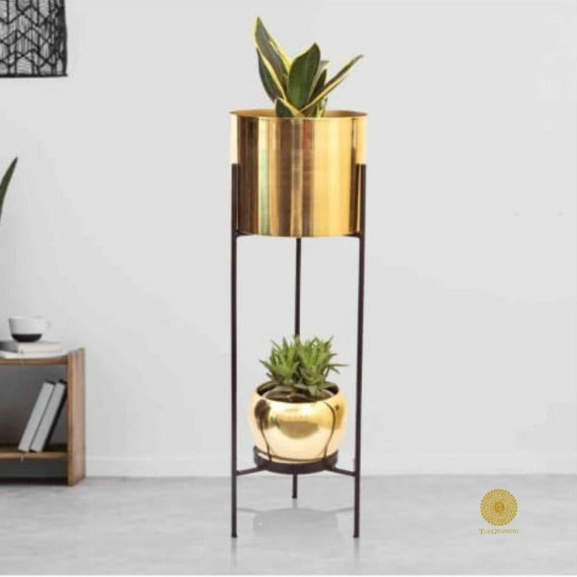 Enemal Print Set of 2 Planter with Stand - The Gharnish - A Unit of Satkala Creations