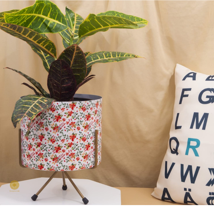 Enamel Printed Planter With Stand (10 x 7 Inches) - The Gharnish - A Unit of Satkala Creations