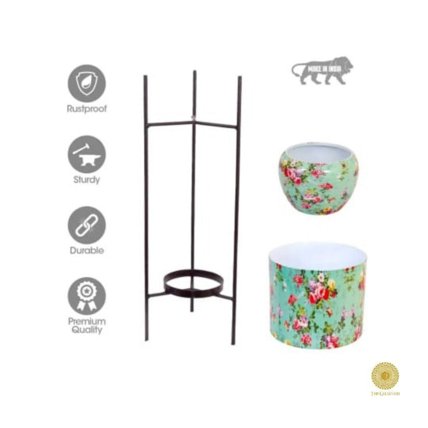 Enemal Print Set of 2 Planter with Stand - The Gharnish - A Unit of Satkala Creations