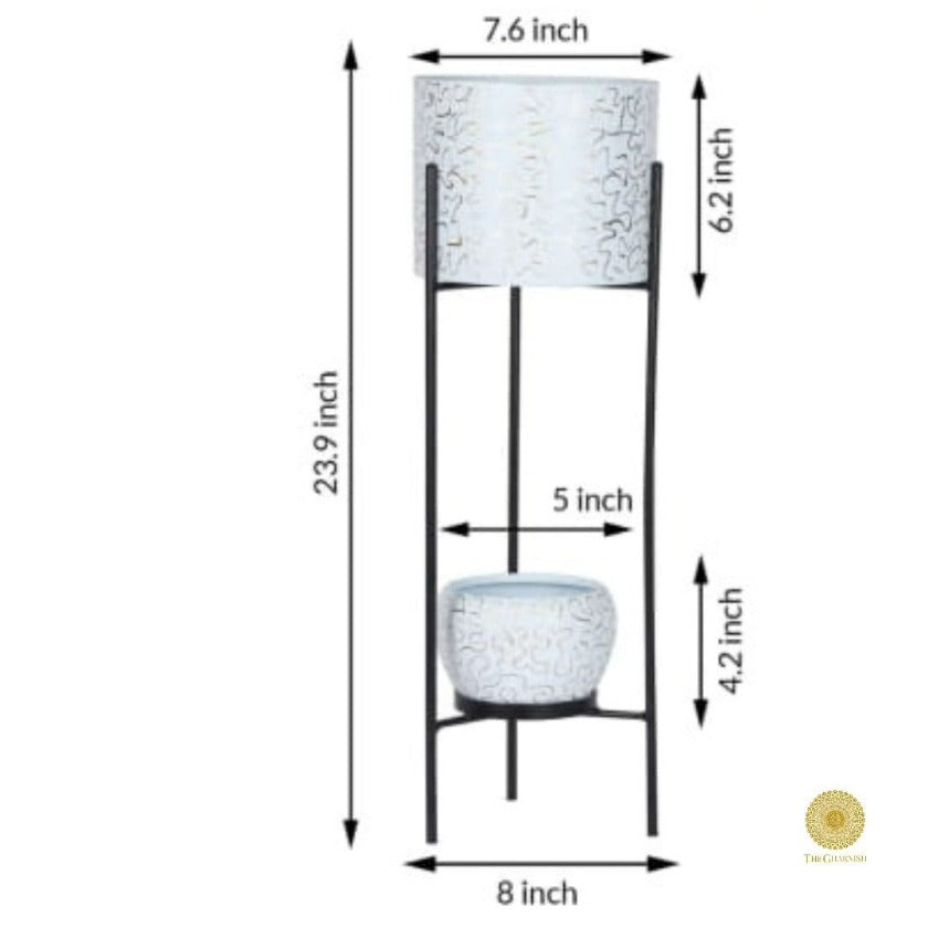 Enemal Print Set of 2 Planter with Stand - The Gharnish - A Unit of Satkala Creations