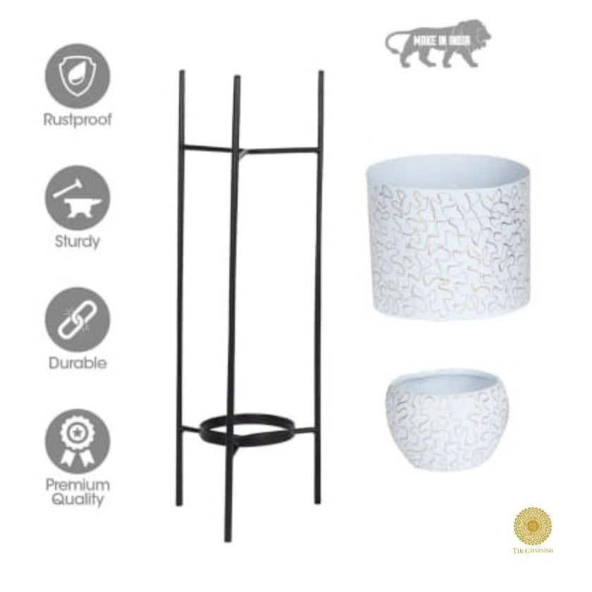 Enemal Print Set of 2 Planter with Stand - The Gharnish - A Unit of Satkala Creations
