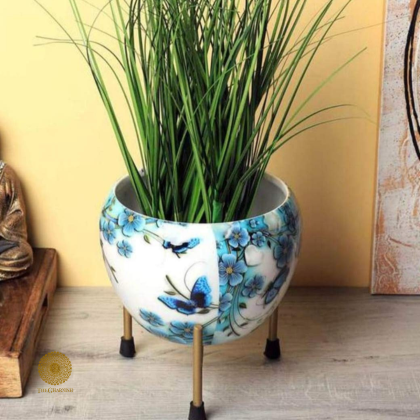 Enamel Coted Table Top Planters With Stand (5 x 6 Inches) - The Gharnish - A Unit of Satkala Creations
