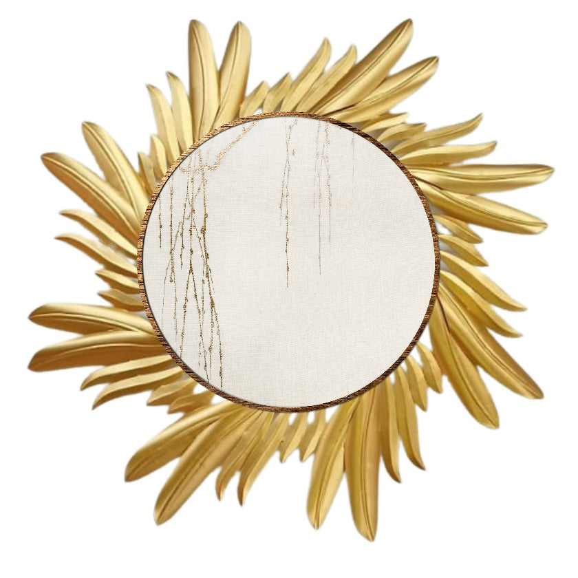 Golden Feathers Metallic Wall Mirror ( Dia 30 Inches) - The Gharnish - A Unit of Satkala Creations