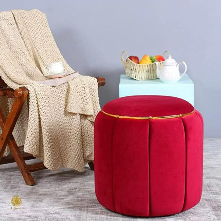 Brown pouf dressing table sitting stool by TheGharnish, featuring a soft cushioned top and sturdy base.