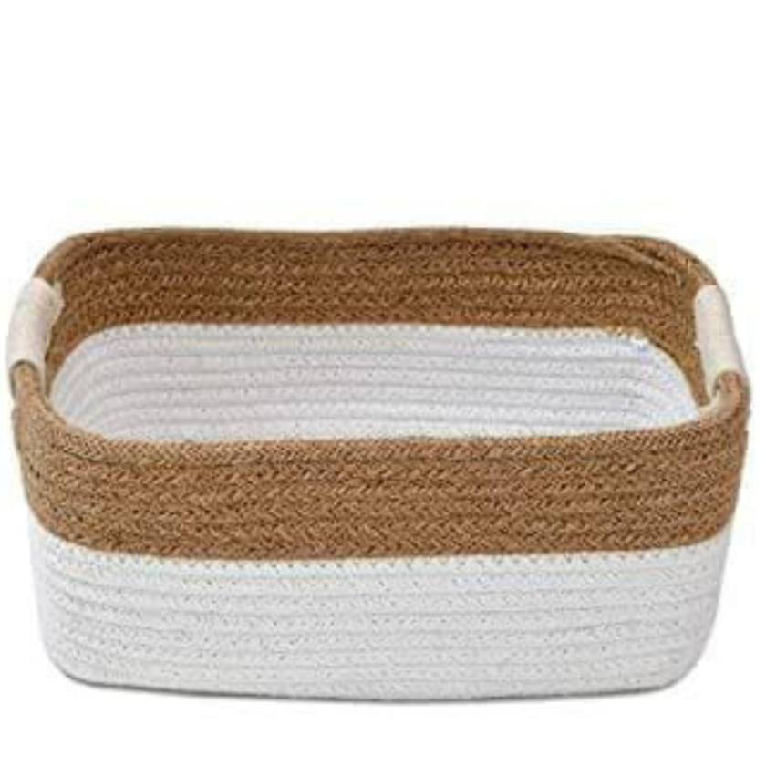Black jute square storage basket from TheGharnish, featuring a sturdy woven design for organized home storage.