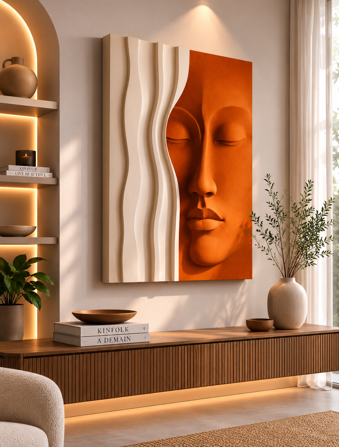 Modern 3D Face Waves Wall Art: A Statement Piece for Your Living Room