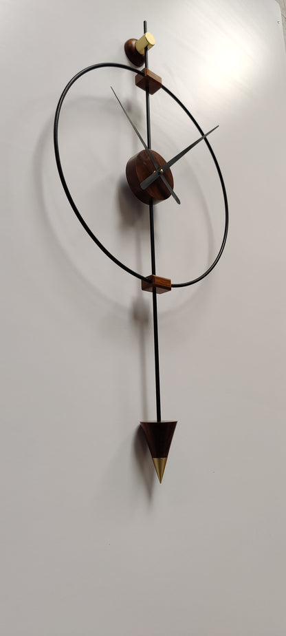 Modern large wooden wall clock by The Gharnish, featuring a sleek metal frame, perfect for living room decor.