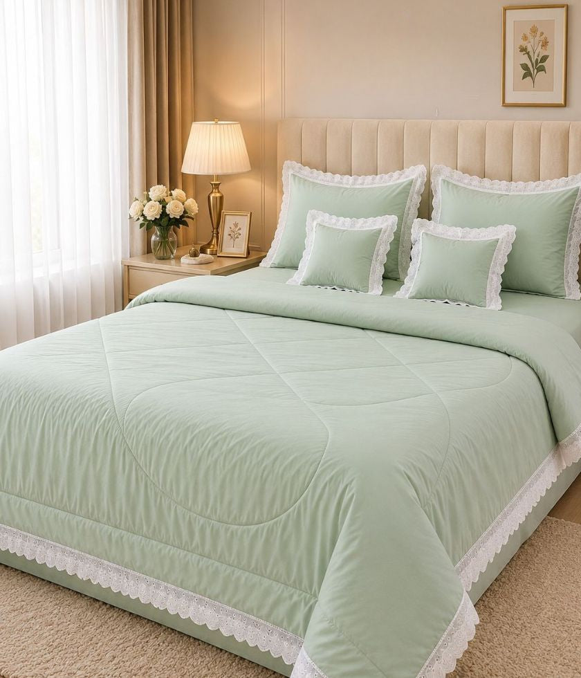 Luxury quilted king size bedding bedcover set by The Gharnish, featuring six matching pieces with intricate quilting details.