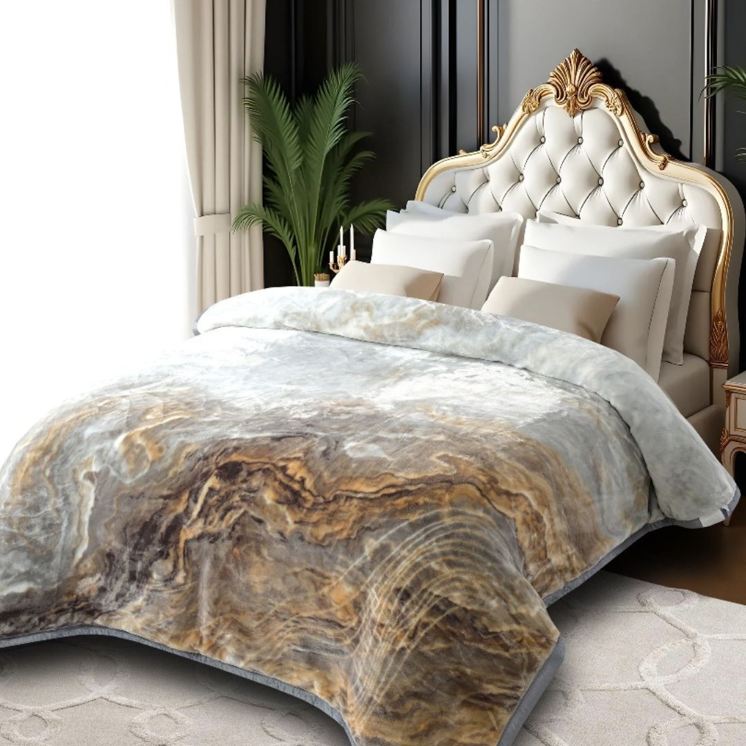 Ivory Premium Cloudy Double Ply Winter Blanket - The Gharnish - A Unit of Satkala Creations