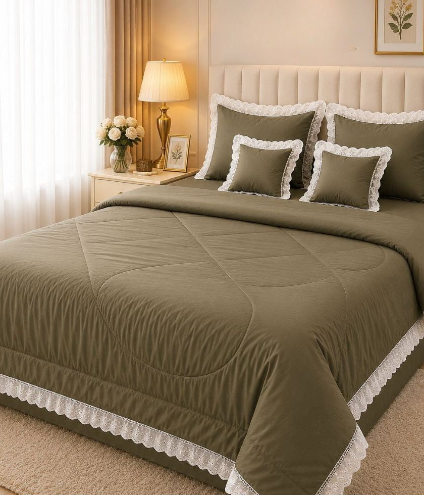 Luxury quilted bedding set with king size bedcover from The Gharnish, featuring a plush, decorative quilted design for a cozy bedroom look.