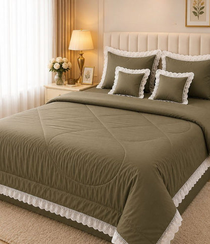 Luxury quilted bedding set with king size bedcover from The Gharnish, featuring a plush, decorative quilted design for a cozy bedroom look.