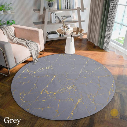 Gold Foil Faux Fur Round Rug