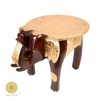 Rajasthani Wooden Elephant Stool With Brass Plating - The Gharnish - A Unit of Satkala Creations