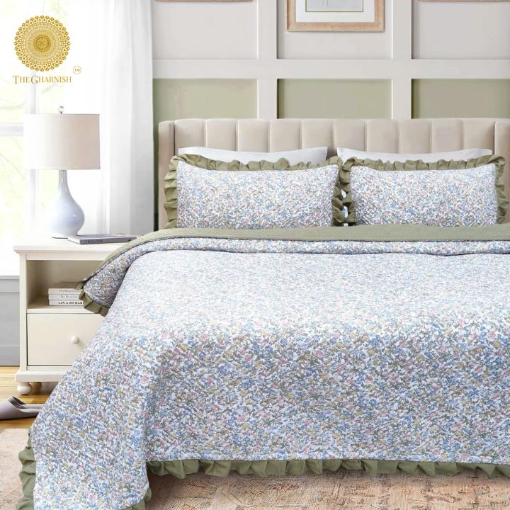 Waffle Quilted Bedcover With Frill