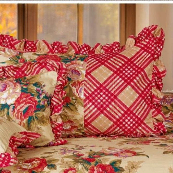 Serenity Bloom quilted 5-piece bedding set by The Gharnish, featuring floral patterns and a cozy, layered bedcover.