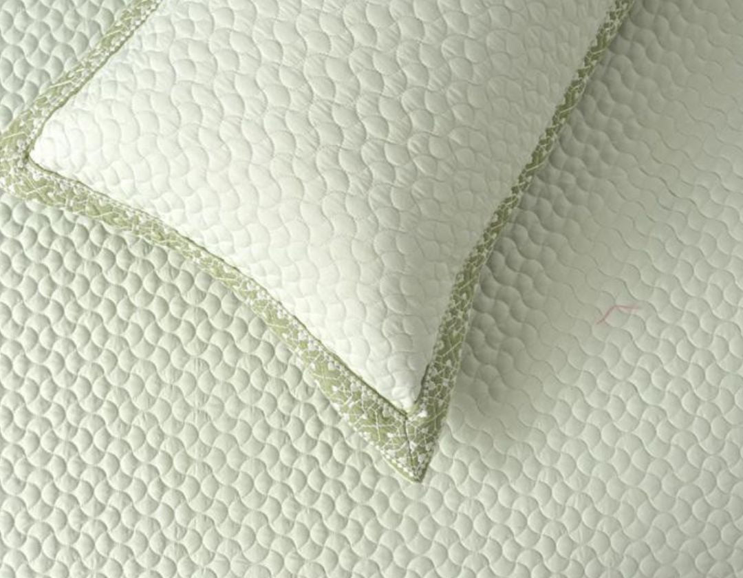 Luxury quilted embroidered bedcover set by The Gharnish, five-piece bedding ensemble with intricate embroidery and plush fabric.