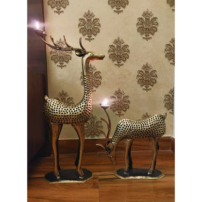 Antuque Deer Family Candle Holder Showpiece