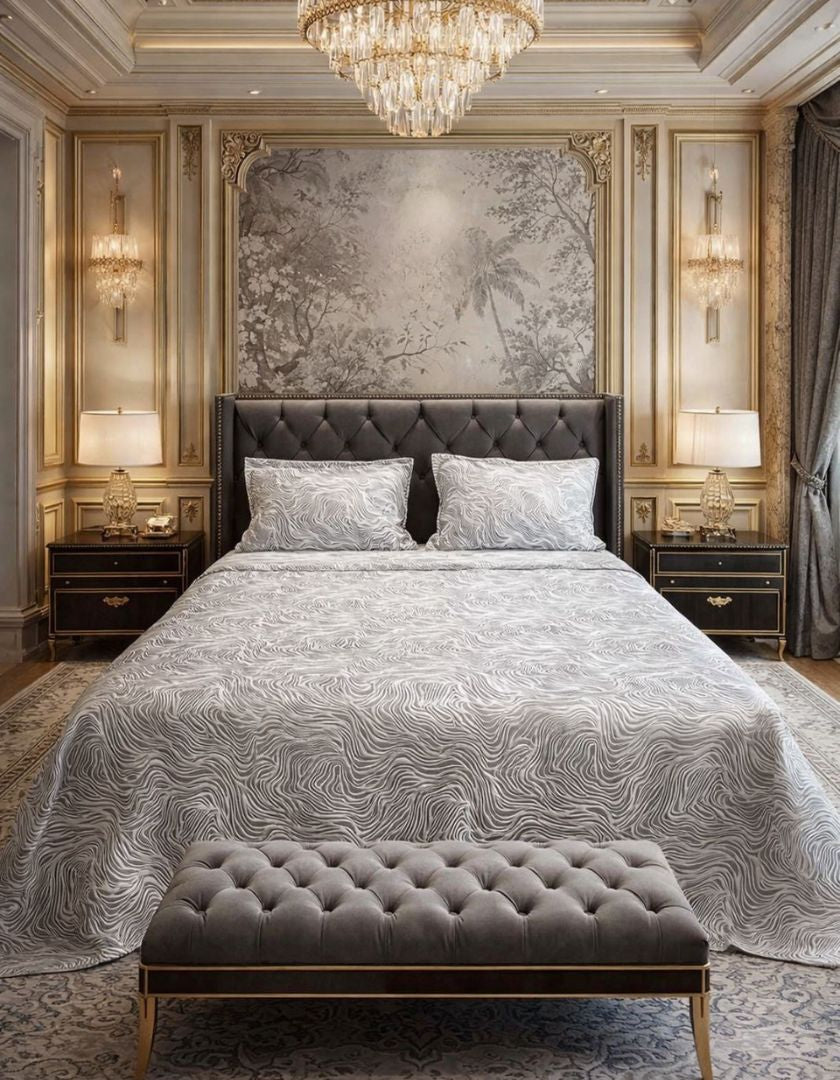 Reversible king-size jacquard quilted bedcover from The Gharnish, featuring lightweight, textured bedding with intricate patterns.