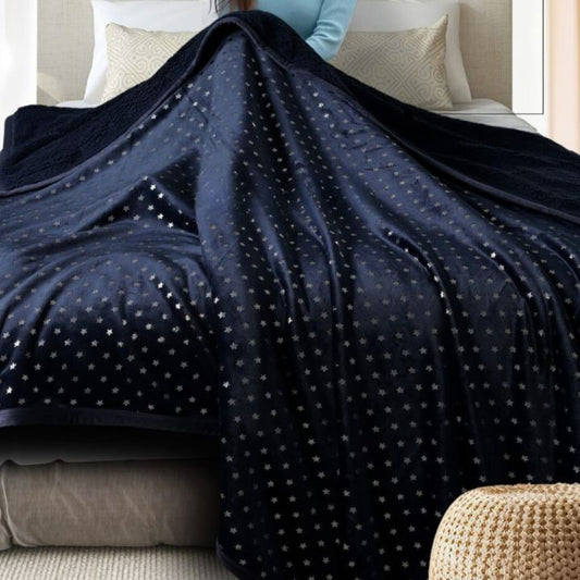 LUXURIOUS & PREMIUM QUALITY IMPORTED SOLID COLOUR METALLIC  STAR BLANKET with BACKSIDE SHERPPA - The Gharnish - A Unit of Satkala Creations