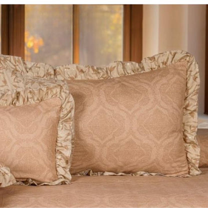 Serenity Bloom quilted bedcover set by The Gharnish, five-piece bedding set with floral patterns and matching pillowcases.