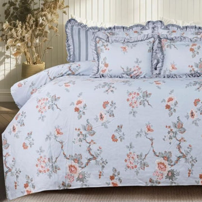 Serenity Bloom quilted bedcover set with five bedding pieces featuring floral patterns and soft fabric from The Gharnish.