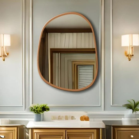 Irregular Mild Century Golden Frame Wooden Wall Mirror