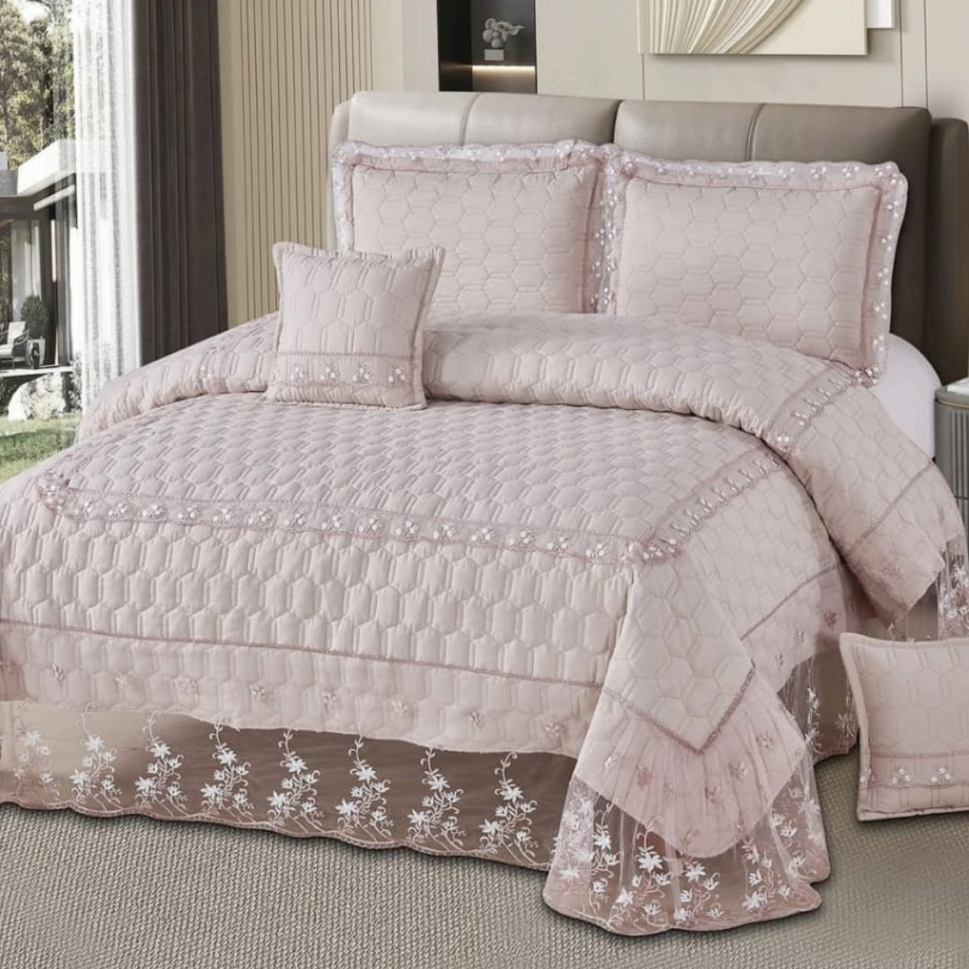 Super Soft Cotton feel  King Size 5 Pc Quilted bedcover with frill - The Gharnish - A Unit of Satkala Creations
