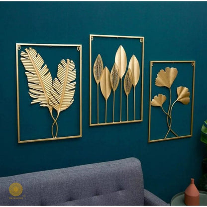 Set of 3 Panels Leaf Wall Art (16x24 Inches Each) - The Gharnish - A Unit of Satkala Creations