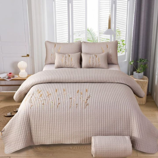 Crimson Gracious Thread Craft embroidered bedding set with six pieces, featuring intricate thread embroidery on elegant bedspread and pillow shams.