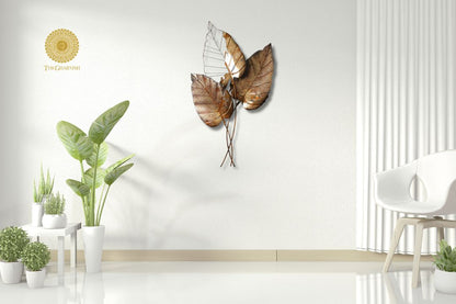 3 Pipal Leaves Metallic Wall Accent