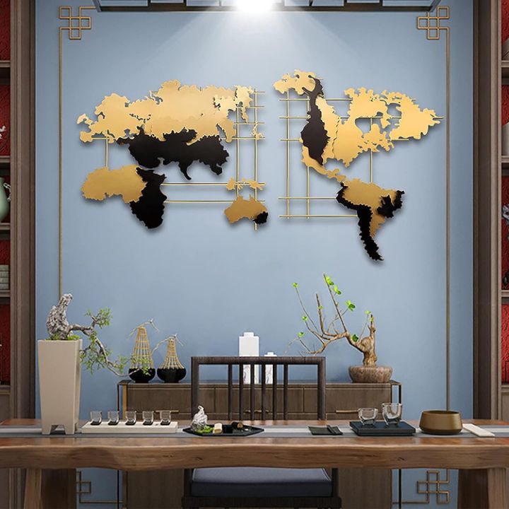 Metallic Crafted World Map Wall Art (48x24 Inches) - The Gharnish - A Unit of Satkala Creations