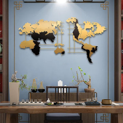 Metallic Crafted World Map Wall Art (48x24 Inches) - The Gharnish - A Unit of Satkala Creations