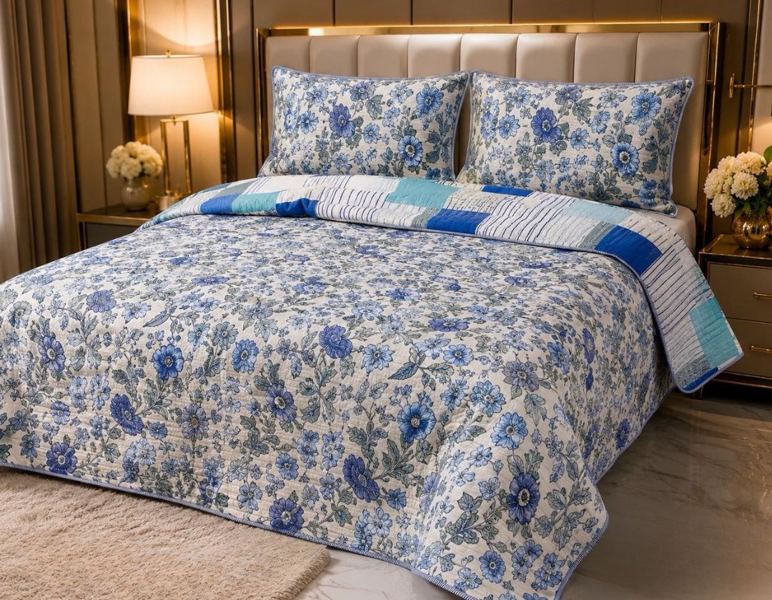Ethnic 100% pure cotton reversible king-size bedding bedcover with intricate patterns, by The Gharnish.