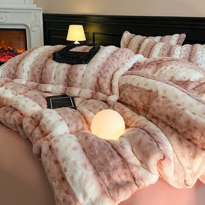 Luxurious Persian Royale ultra soft faux fur king size winter quilt by The Gharnish, showcasing plush, cozy bedding with intricate detailing.