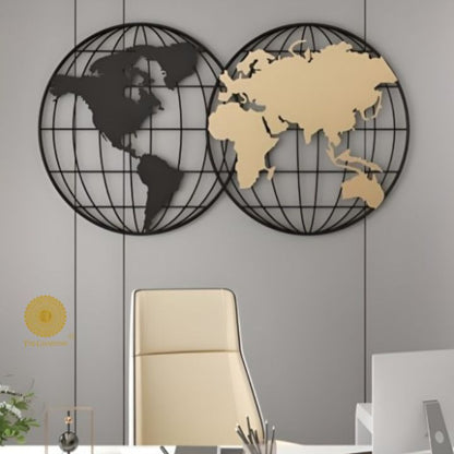 Metal World Map Wall Hanging for Home Living Room,Office,Hotel and Cafe