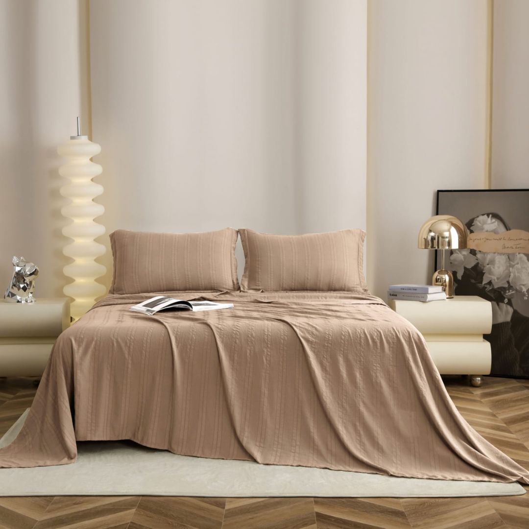Soft English colors bedding set with 3 premium bedsheets from The Gharnish, featuring smooth fabric and elegant design.