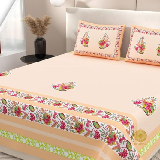 Elegance King Size Bedsheet Set - Flower Chain