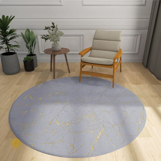 Gold Foil Faux Fur Round Rug