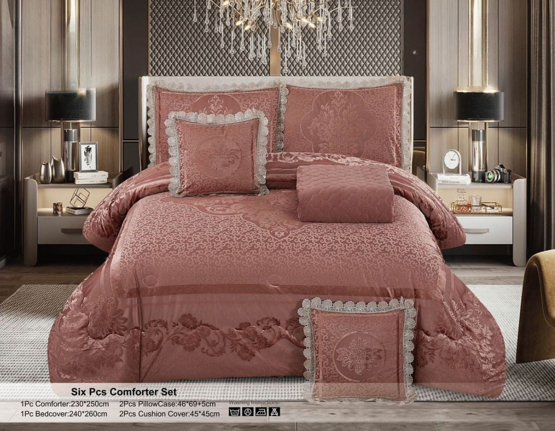 Luxury Royal 6-Piece Bedding Set | Quilted Comforter, Bedspread & Pillow Covers - The Gharnish - A Unit of Satkala Creations