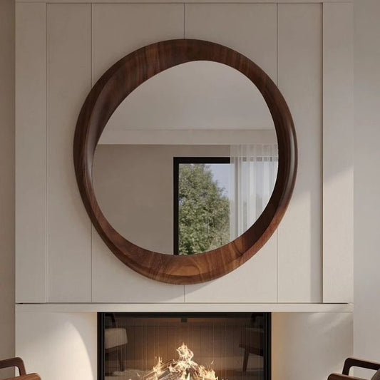 Premium Asymmetrical & Irregular Mild Century Wooden Walnut Wall Mirror