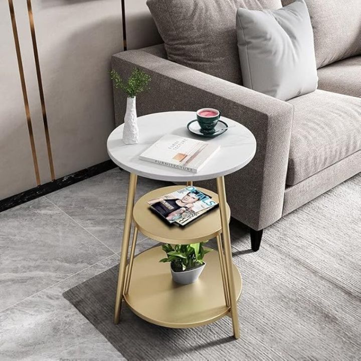 3 Tier Marble and Iron Round Side Table and Bedside table